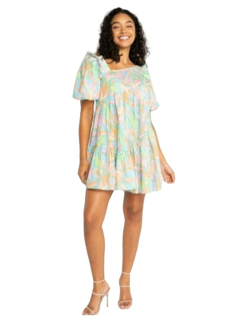 New Alden Adair $328 Mini Dress Puff Sleeve Asymmetric Neck Shift Chandler XS